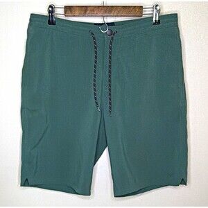 Even Tide Men's Solid Green Board Shorts Size 34 Drawstring Pockets